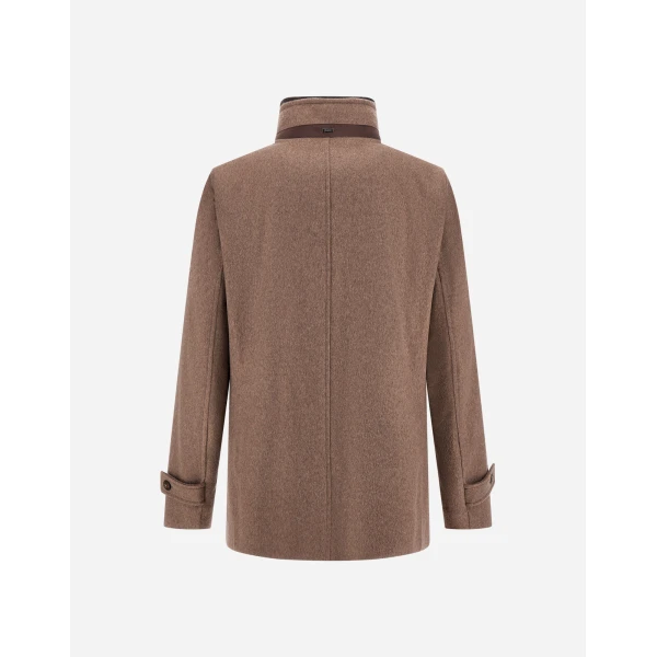 Herno Dark Taupe Short Coat in Pure Cashmere and Suede Effect | Men's Coats | Coveti