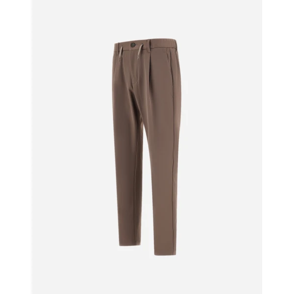 Herno Dark Taupe Trousers in Cotton-Effect Stretch Fabric | Men's Trousers | Coveti