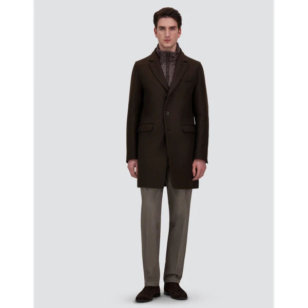 Herno Ecowool and Nylon Ultralight Coat in Dark Brown | Men's Coats | Coveti