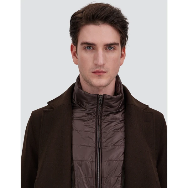 Herno Ecowool and Nylon Ultralight Coat in Dark Brown | Men's Coats | Coveti