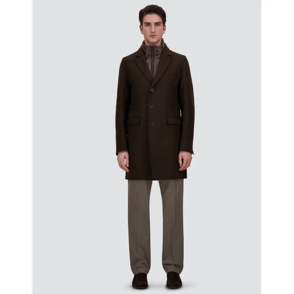 Herno Ecowool and Nylon Ultralight Coat in Dark Brown | Men's Coats | Coveti