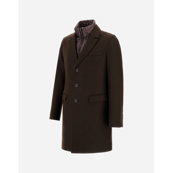 Herno Ecowool and Nylon Ultralight Coat in Dark Brown | Men's Coats | Coveti