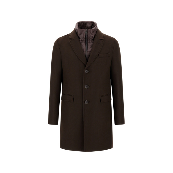 Herno Ecowool and Nylon Ultralight Coat in Dark Brown | Men's Coats | Coveti