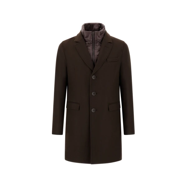 Herno Ecowool and Nylon Ultralight Coat in Dark Brown | Men's Coats | Coveti