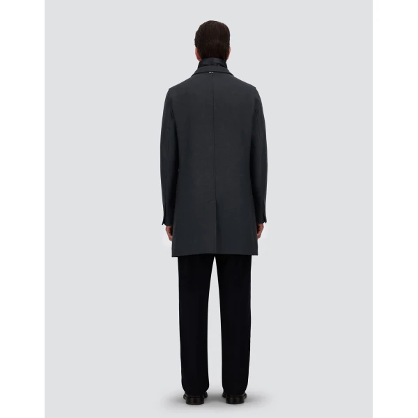 Herno Ecowool and Nylon Ultralight Coat in Navy Blue | Men's Coats | Coveti