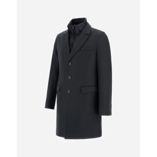 Herno Ecowool and Nylon Ultralight Coat in Navy Blue | Men's Coats | Coveti