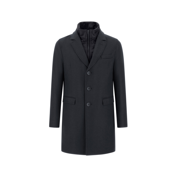 Herno Ecowool and Nylon Ultralight Coat in Navy Blue | Men's Coats | Coveti