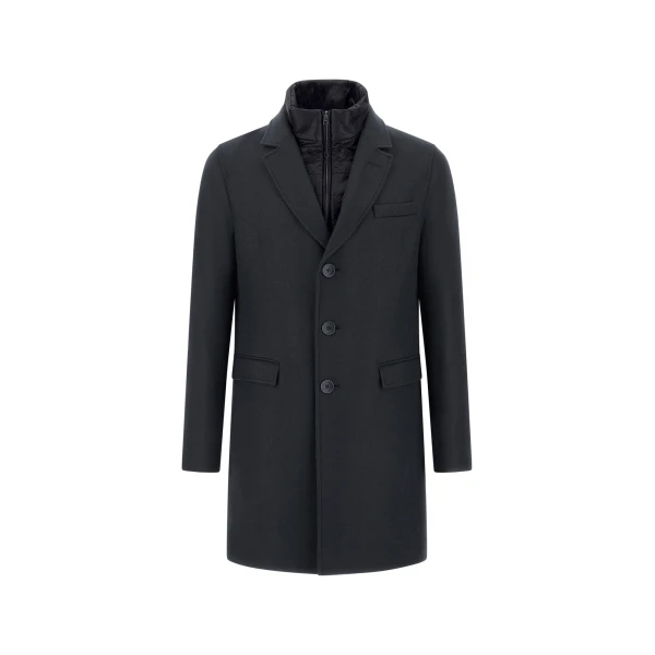 Herno Ecowool and Nylon Ultralight Coat in Navy Blue | Men's Coats | Coveti