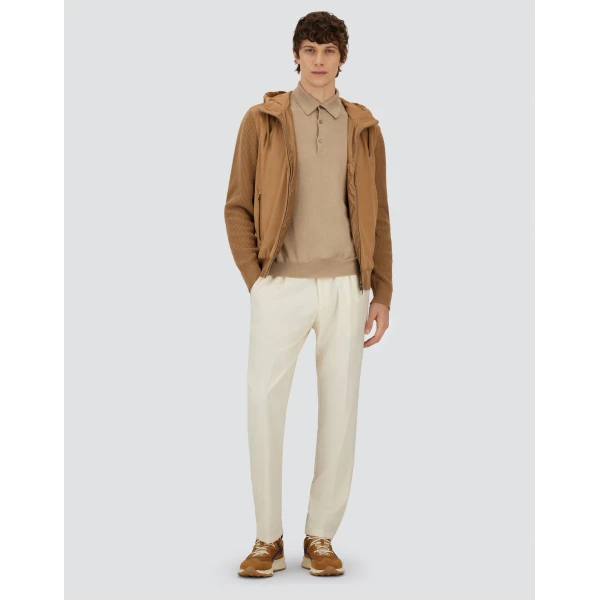 Herno Ecru Resort Polo Shirt in Wool and Silk Knit | Men's T-Shirts and Polos | Coveti