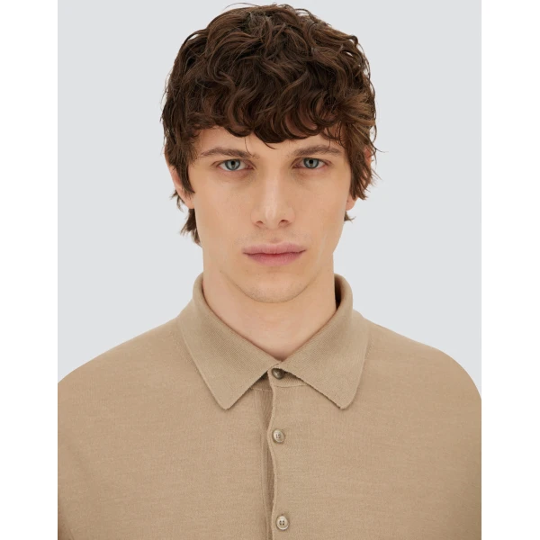 Herno Ecru Resort Polo Shirt in Wool and Silk Knit | Men's T-Shirts and Polos | Coveti