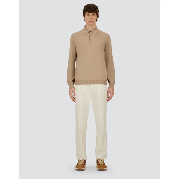 Herno Ecru Resort Polo Shirt in Wool and Silk Knit | Men's T-Shirts and Polos | Coveti