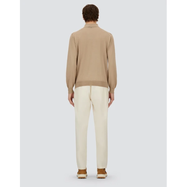 Herno Ecru Resort Polo Shirt in Wool and Silk Knit | Men's T-Shirts and Polos | Coveti