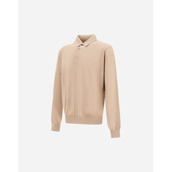 Herno Ecru Resort Polo Shirt in Wool and Silk Knit | Men's T-Shirts and Polos | Coveti
