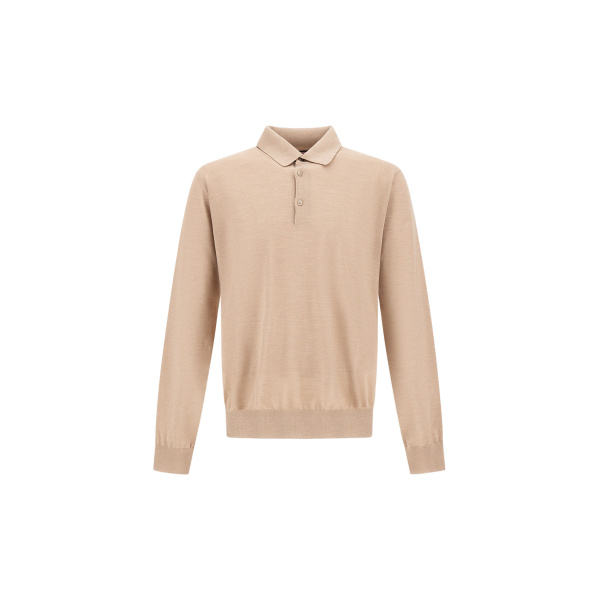 Herno Ecru Resort Polo Shirt in Wool and Silk Knit | Men's T-Shirts and Polos | Coveti