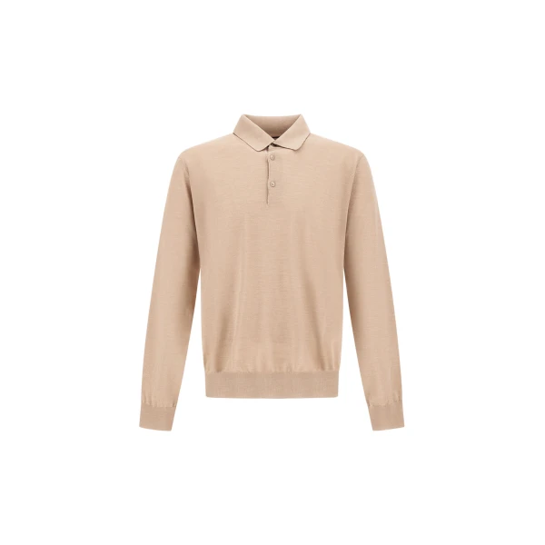 Herno Ecru Resort Polo Shirt in Wool and Silk Knit | Men's T-Shirts and Polos | Coveti