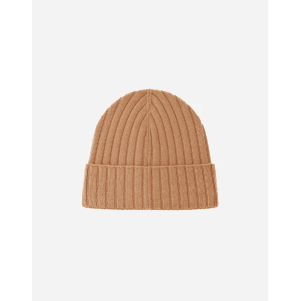 Herno English Rib Cashmere Beanie in Camel | Men's Hats | Coveti