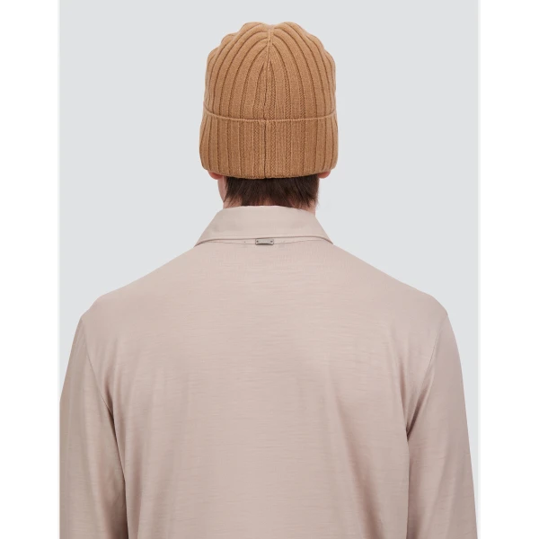 Herno English Rib Cashmere Beanie in Camel | Men's Hats | Coveti