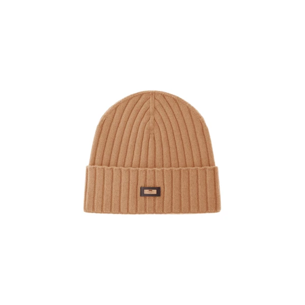 Herno English Rib Cashmere Beanie in Camel | Men's Hats | Coveti