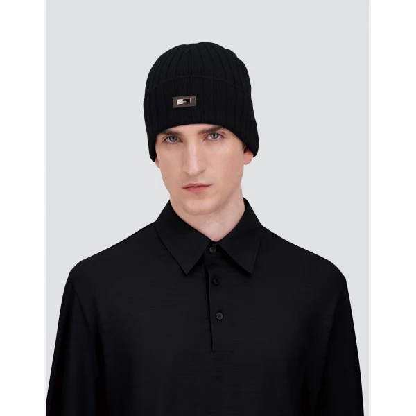 Herno English Rib Cashmere Beanie in Dark Blue | Men's Hats | Coveti