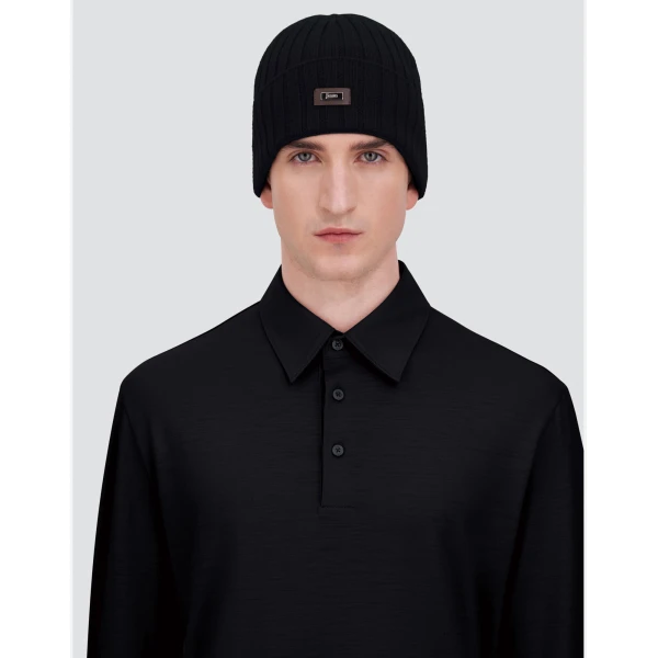 Herno English Rib Cashmere Beanie in Dark Blue | Men's Hats | Coveti
