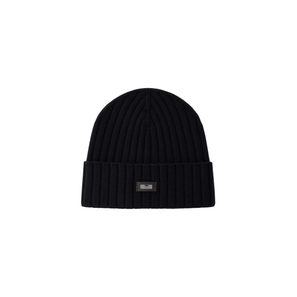 Herno English Rib Cashmere Beanie in Dark Blue | Men's Hats | Coveti