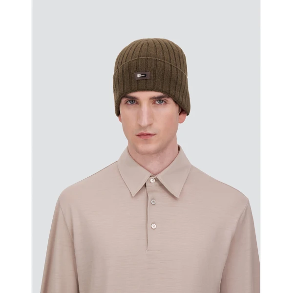 Herno English Rib Cashmere Beanie in Light Military | Men's Hats | Coveti