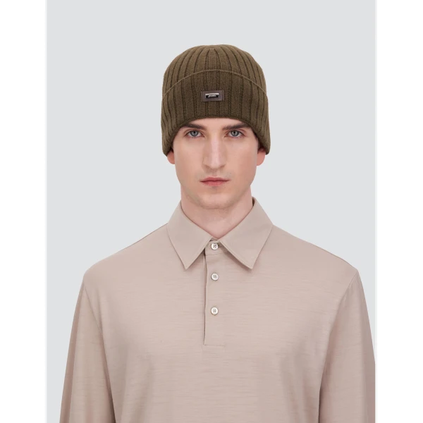 Herno English Rib Cashmere Beanie in Light Military | Men's Hats | Coveti