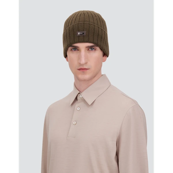 Herno English Rib Cashmere Beanie in Light Military | Men's Hats | Coveti