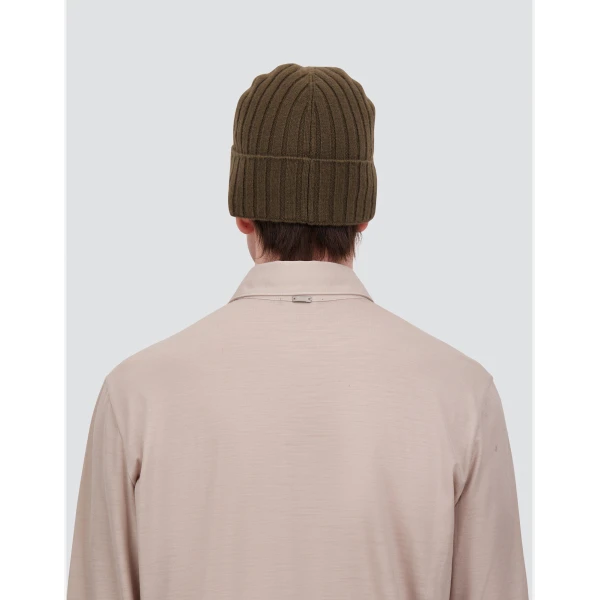Herno English Rib Cashmere Beanie in Light Military | Men's Hats | Coveti
