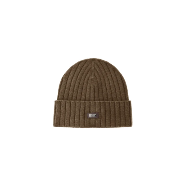 English Rib Cashmere Beanie in Light Military