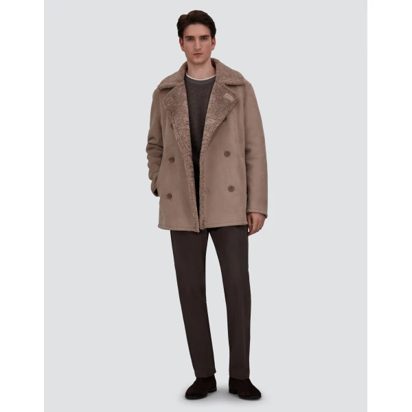 Herno Faux Shearling Peacoat in Pearl Grey | Men's Coats | Coveti
