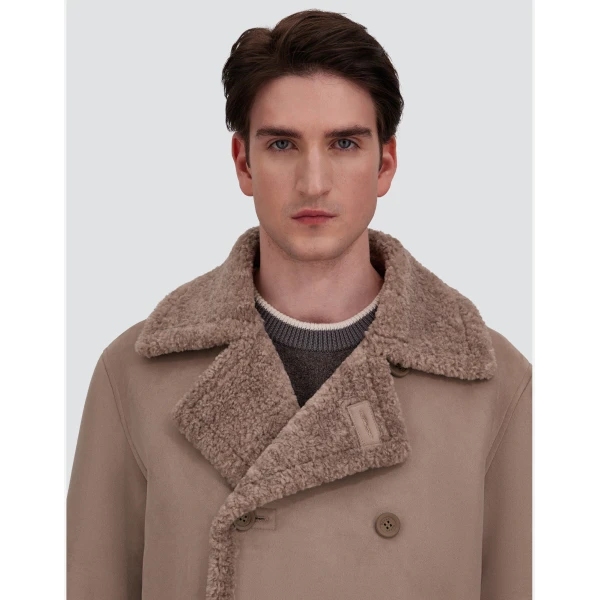 Herno Faux Shearling Peacoat in Pearl Grey | Men's Coats | Coveti