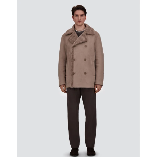 Herno Faux Shearling Peacoat in Pearl Grey | Men's Coats | Coveti