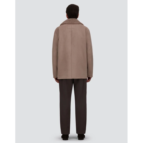 Herno Faux Shearling Peacoat in Pearl Grey | Men's Coats | Coveti