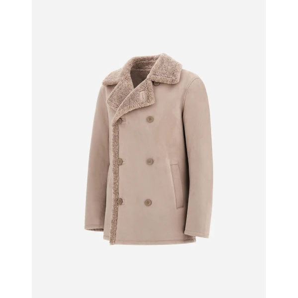 Herno Faux Shearling Peacoat in Pearl Grey | Men's Coats | Coveti