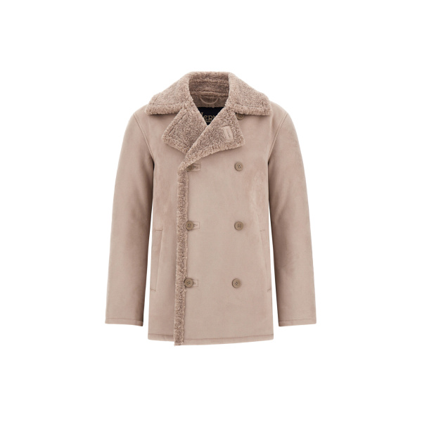 Herno Faux Shearling Peacoat in Pearl Grey | Men's Coats | Coveti