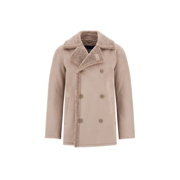 Herno Faux Shearling Peacoat in Pearl Grey | Men's Coats | Coveti