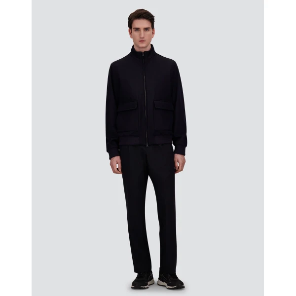 Herno Fine Wool Bomber Jacket in Navy Blue | Men's Jackets | Coveti