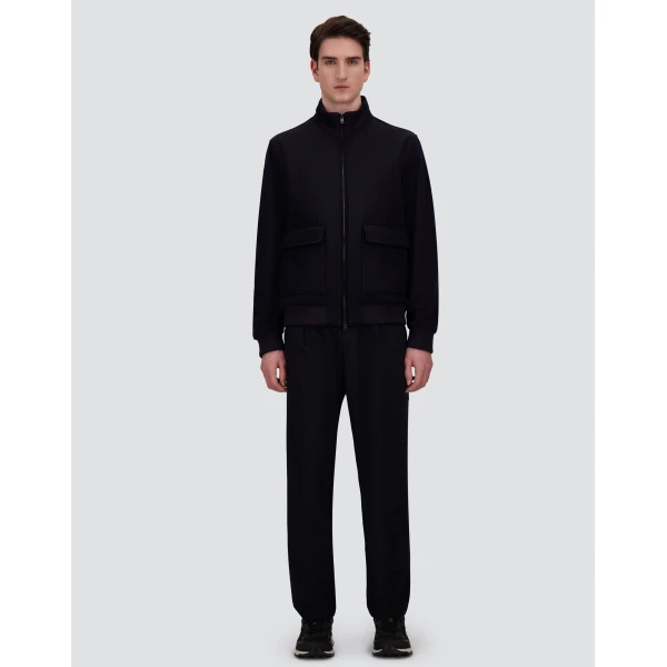 Herno Fine Wool Bomber Jacket in Navy Blue | Men's Jackets | Coveti