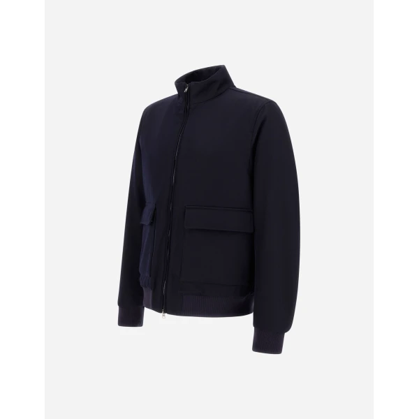 Herno Fine Wool Bomber Jacket in Navy Blue | Men's Jackets | Coveti