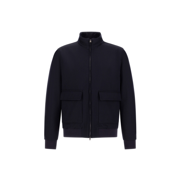Herno Fine Wool Bomber Jacket in Navy Blue | Men's Jackets | Coveti
