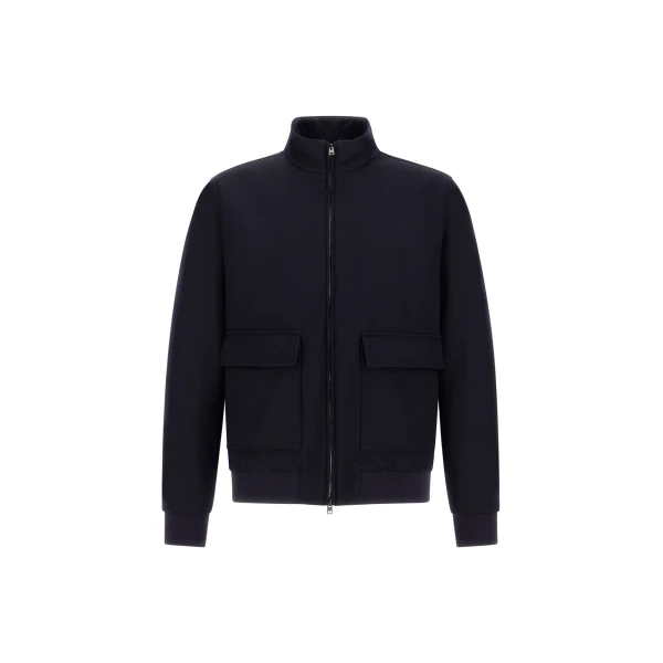 Herno Fine Wool Bomber Jacket in Navy Blue | Men's Jackets | Coveti