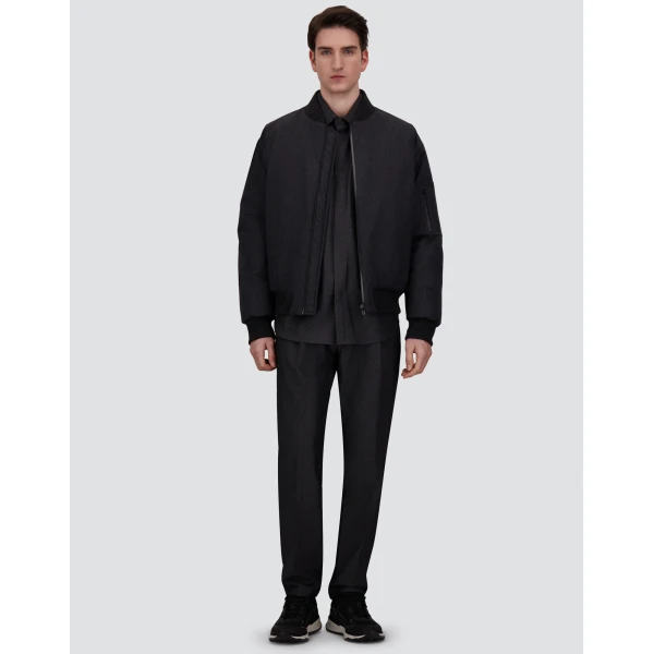 Herno Flannel Bomber Jacket with Waterproof Membrane in Iron | Men's Jackets | Coveti