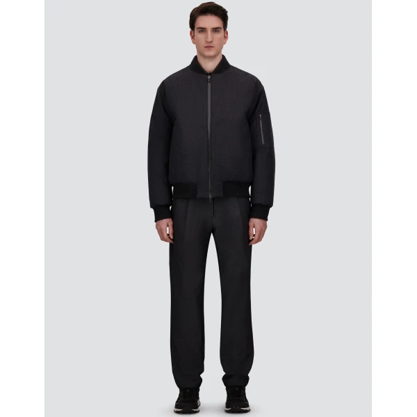 Herno Flannel Bomber Jacket with Waterproof Membrane in Iron | Men's Jackets | Coveti