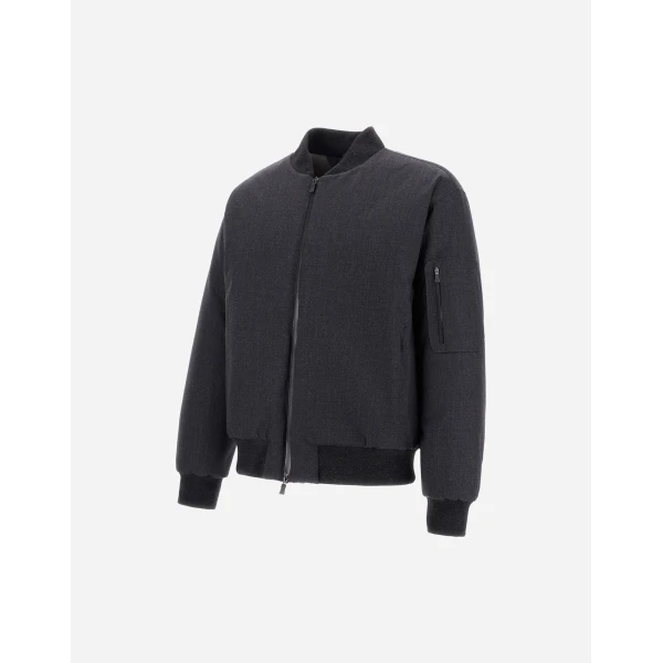 Herno Flannel Bomber Jacket with Waterproof Membrane in Iron | Men's Jackets | Coveti