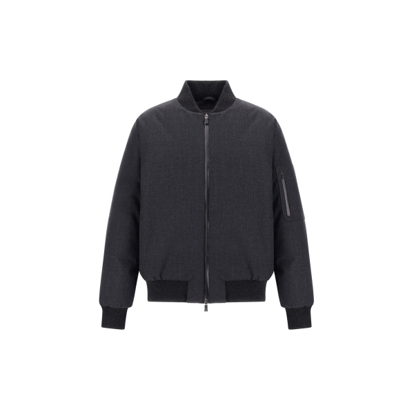 Herno Flannel Bomber Jacket with Waterproof Membrane in Iron | Men's Jackets | Coveti