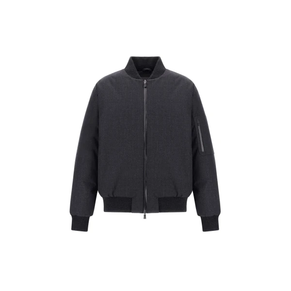 Herno Flannel Bomber Jacket with Waterproof Membrane in Iron | Men's Jackets | Coveti