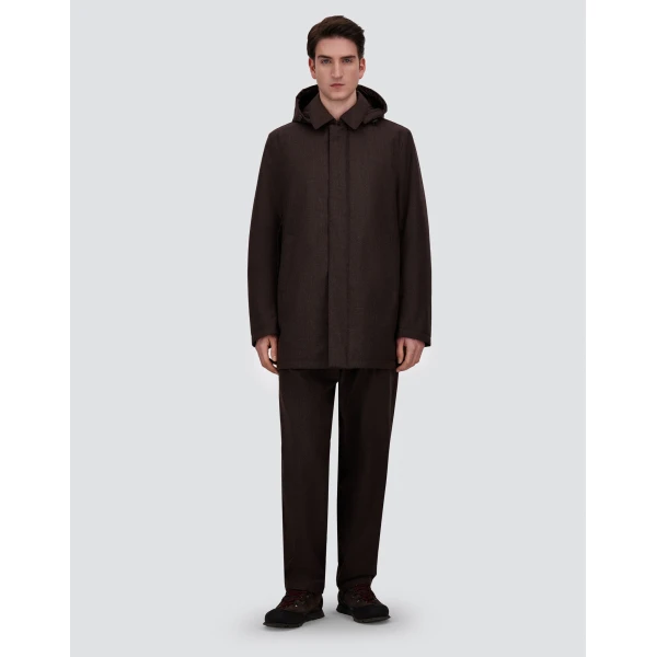 Herno Flannel Coat with Waterproof Membrane in Dark Brown | Men's Coats | Coveti