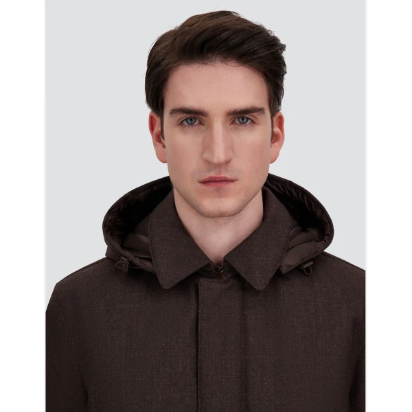 Herno Flannel Coat with Waterproof Membrane in Dark Brown | Men's Coats | Coveti