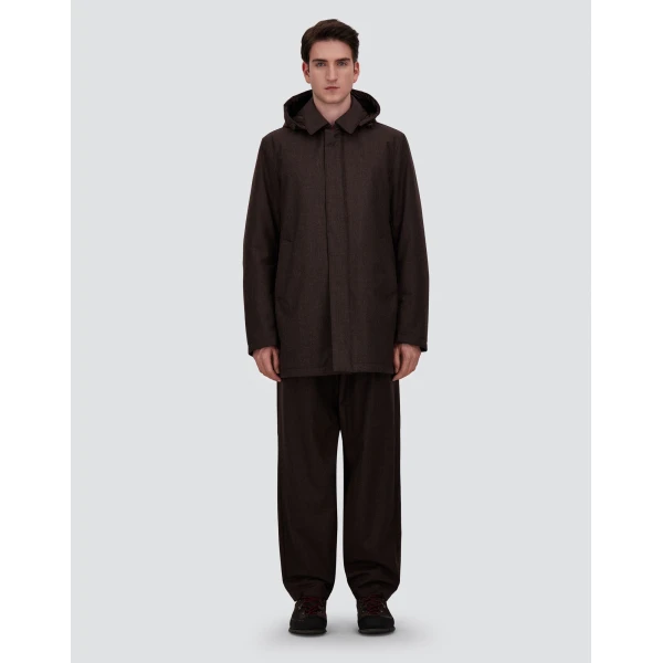 Herno Flannel Coat with Waterproof Membrane in Dark Brown | Men's Coats | Coveti